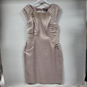 Adrianna Papell Sleeveless Sheath Dress size 14 Mocha Iridescent Beaded Formal